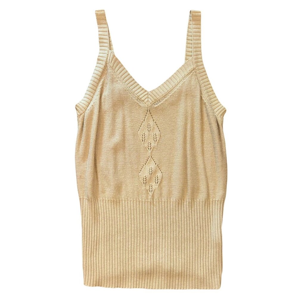Magaschoni Sleeveless Knit Tank Top – Beige Ribbed Cotton Blend